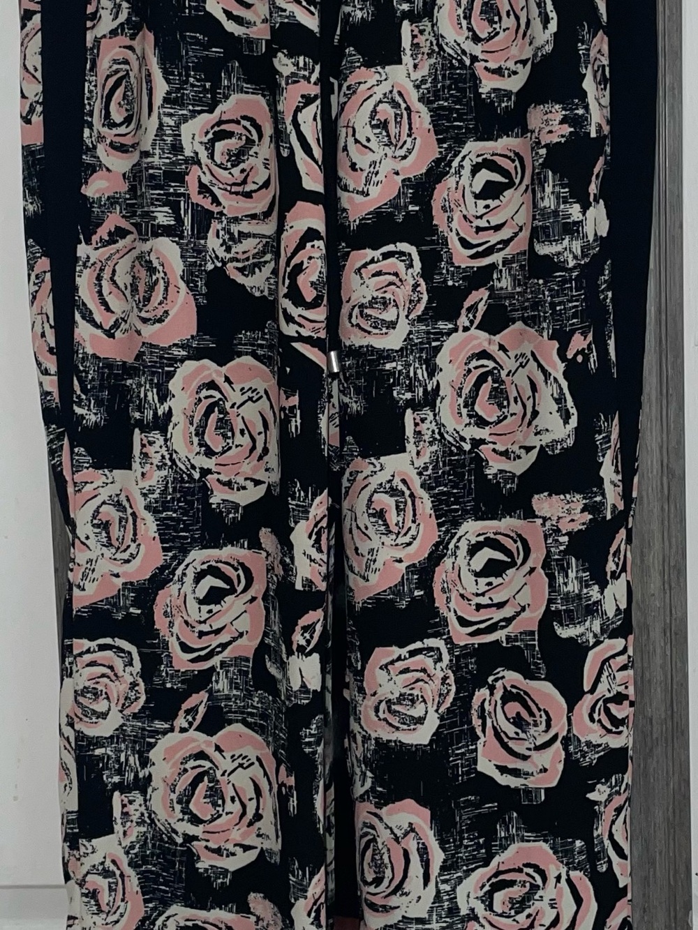 Massini Black Pants with Pink & Cream Rose Print